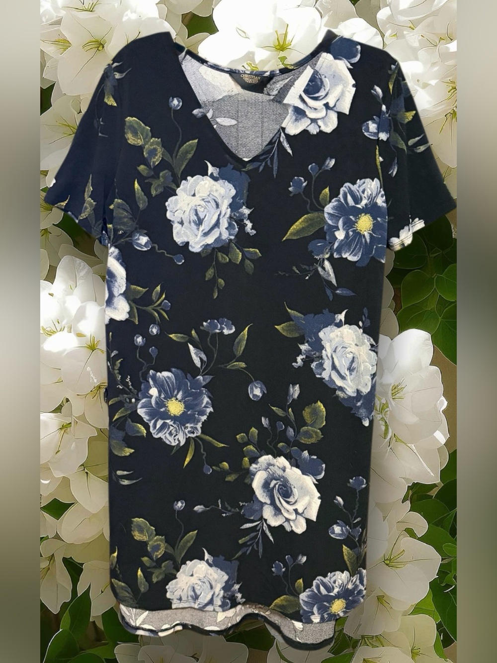 Christian Siriano Navy Blue Floral V-Neck Mini Dress size Large